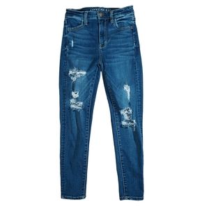 American Eagle distressed super high hise jegging 0 x-short